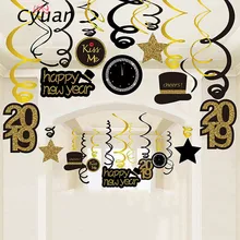 

Cyuan 30pcs 2019 Happy New Year Hanging Foil Spiral Swirl Banner Bunting Garland New Year's Eve Event Party Decoration Supplies