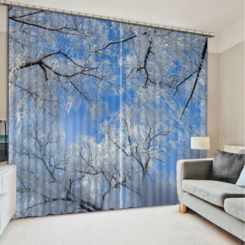 

chinese blackout curtains customize kitchen door curtains Winter tree branches bedroom curtains modern curtains