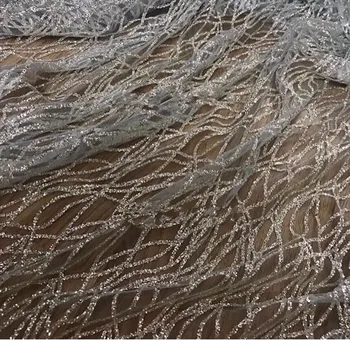 

Newest yaking-356 african tulle mesh fabric sparkly glued glitter sequins lace fabric for party dress