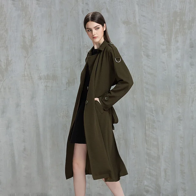 Autumn Winter Trench Coat Runway Elegant Long Green Coats 2017 Fall