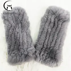 Женские модные вязаные теплые Настоящий мех кролика перчатки высокая эластичность женские кроличьи волосы перчатки натуральные мягкие Rex
