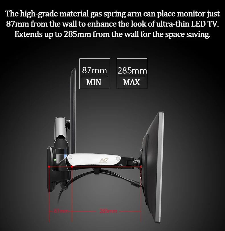 NB F120 ТВ монитор Настенный кронштейн 17-2" газовая пружина полный движения шарнирный Поворотный ЖК-монитор держатель алюминиевый кронштейн