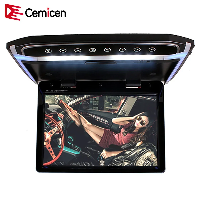 

Cemicen 12.1 Inch Car TFT LCD Roof Mounted Monitor Flip Down Monitor Support 1080P FM HDMI SD Touch Button Ceiling MP5 Player