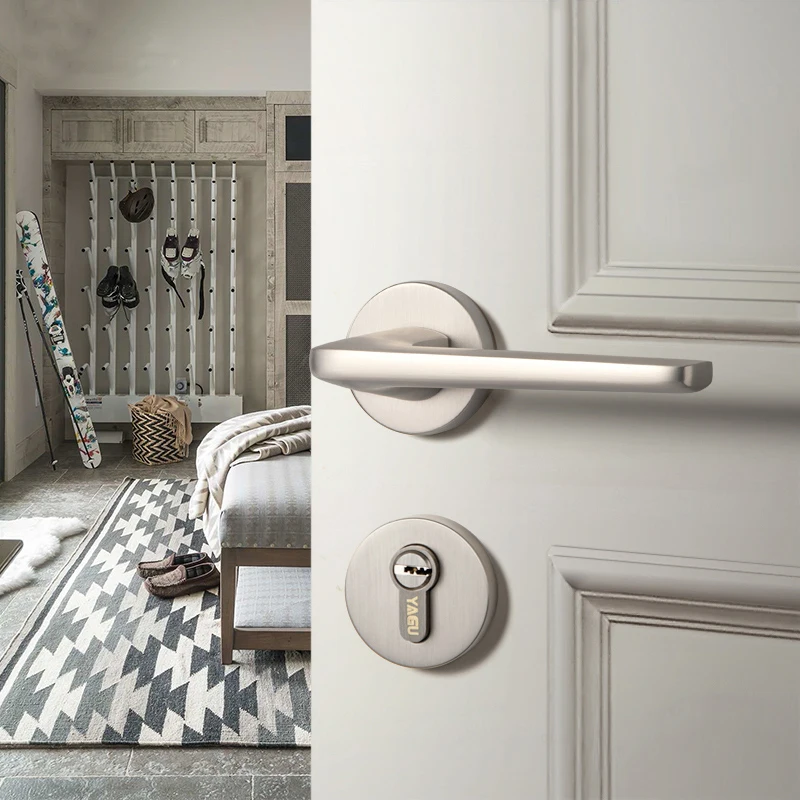 1 Set /Door Lock Modern Style Retro Bedroom Yellow bronze Door Handle Lock Interior Anti-theft Room - 33022476148