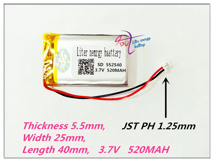 XHR-2P 1,25 552540 3,7 V, 520 мА/ч, полимерная литий-ионная/литий-ионный аккумулятор для DVR Запись, MP3, MP4 «История игрушек» gps, Смарт-часы, спортивные камеры