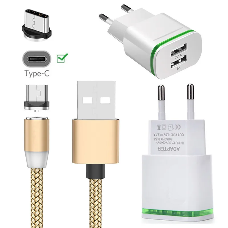 Магнитное зарядное устройство USB Type C с 2 портами и светодиодной подсветкой для