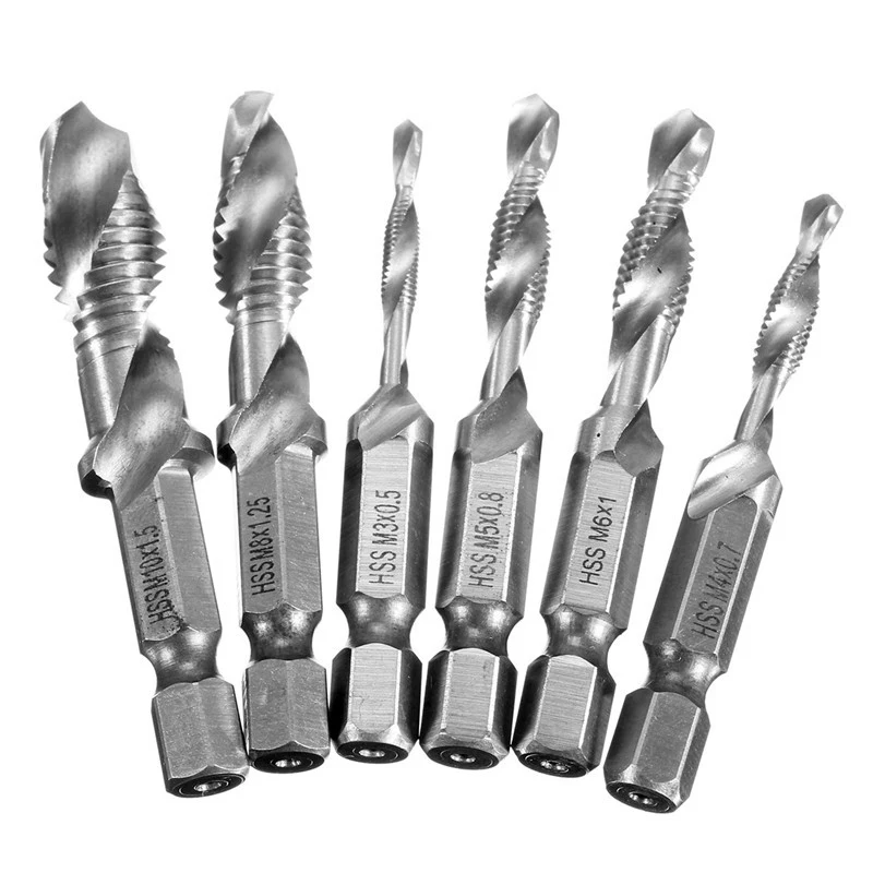 

Dropship Hand Screw Thread Metric Taps Drill Bits M3 M4 M5 M6 M8 M10 Hex Shank HSS Tap Drill Hand Tools 6pcs/set