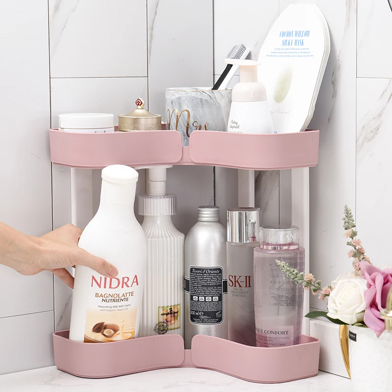 

Plastic corner storage rack, bathroom floor, toilet rack toilet, double rack L basket.