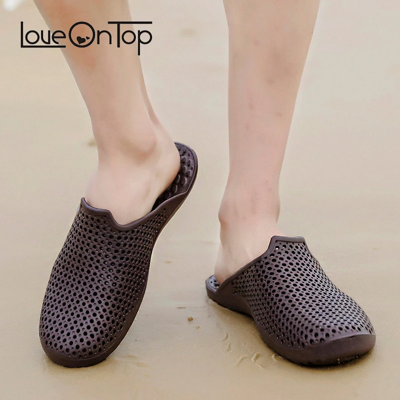 Preise Loveontop 2019 männer Strand maultiere Hausschuhe Sommer Outdoor casual mann hohl flache eva bad Hausschuhe große größe 46 leichte
