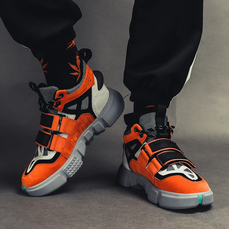 cheap High Top Sneakers Men Casual Shoes Hook Loop Men Chunky Sneakers Hip Hop Street Dance Shoe Fashion Trainers Tenis Zapatos Hombre