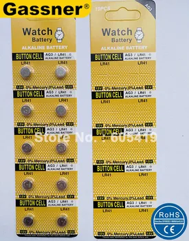 

20000pcs/Lot( 2000blister card packing ) 1.5v AG3 LR41 alkaline button battery, coin cells 0% Hg Pb for watches toys led lights