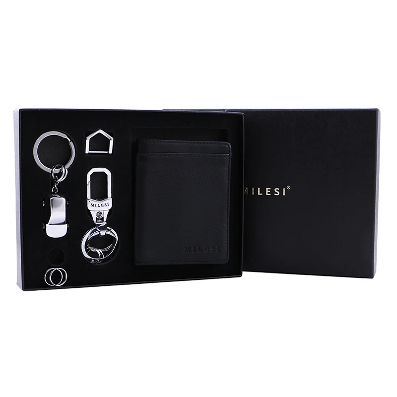 

Milesi Men's Keychain and Card Wallet Gift Set Business Present for Partner Charm Gift for Father a0019