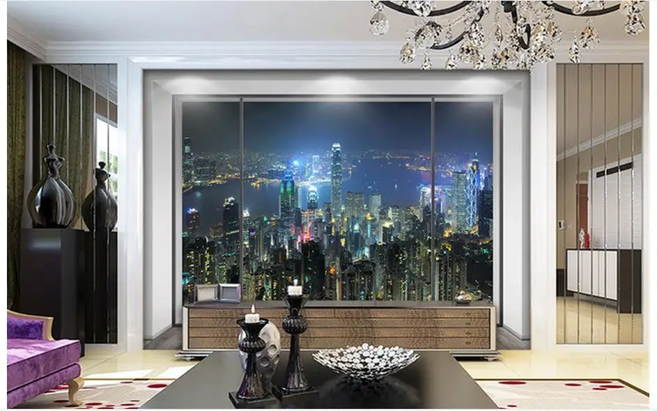 Фотообои на заказ 3D фрески обои высотное здание с красивым видом 3d окна тв