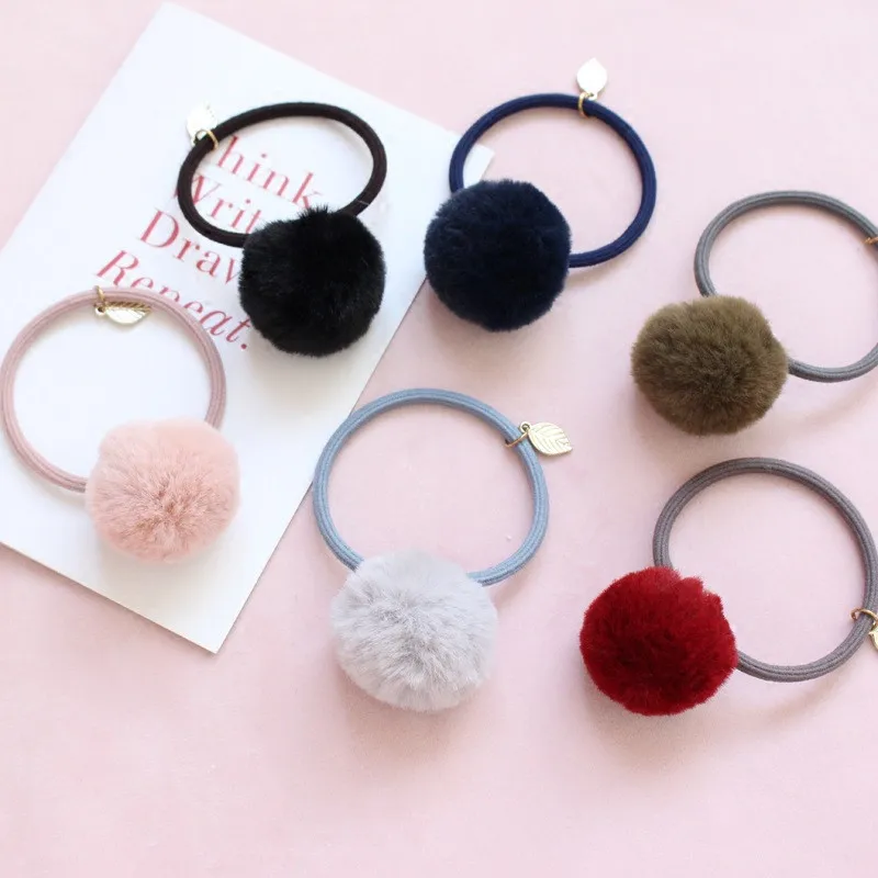 

Girls Elastic Hair Bands Fur Ball Colorful Hair Rope Rings Rubber Bands Ponytail Holder Headwear Hair Gum Hair Accessories