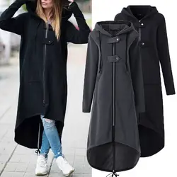 LOSSKY модный длинный рукав с капюшоном Тренч 2018 осень черная молния плюс размер 5XL бархатное длинное пальто женское пальто одежда