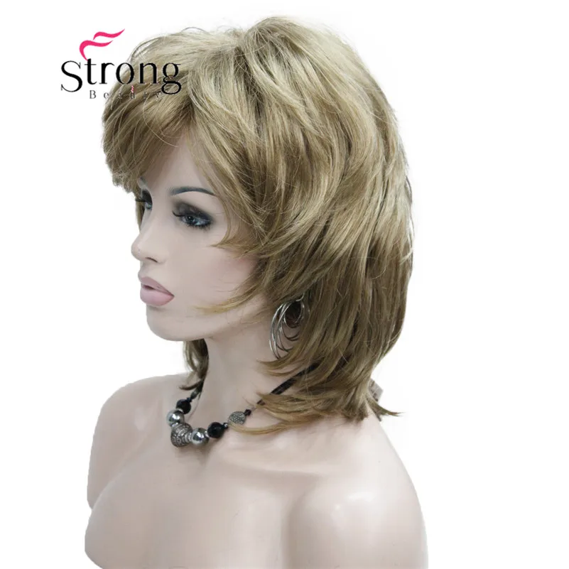 E-3008 #19 New charming fluffy layer light strawberry blonde medium length wavy women's wig (3)