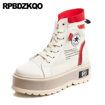 

shoes military combat platform ankle autumn lace up muffin casual wedge flatform army sneakers canvas women boots 2018 round toe