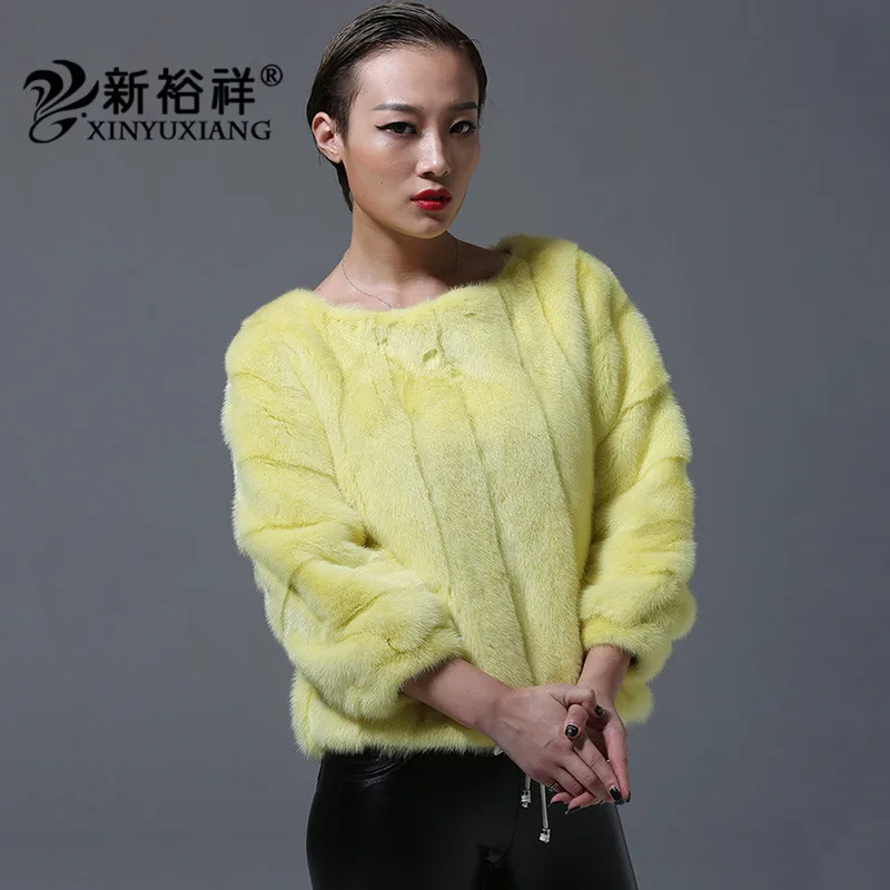 2018 Vestes Cordon Noir Orange Casual O De Pelt 219c Orange Jaune jaune Manteaux Naturel Femmes blanc Cou Fourrure Pleine Pour Vison Ourlet Nouveau gaZw7gqxr