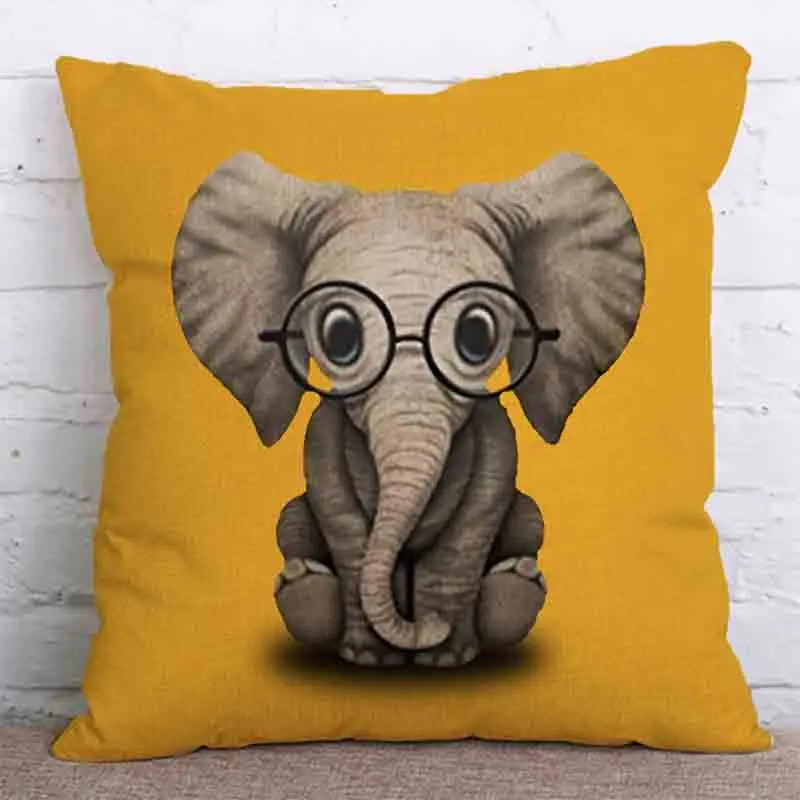 Funny African Elephant Cotton Linen Flax Cushion Case Pillowcase Home