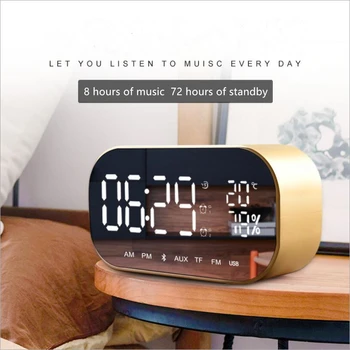 

Desktop simple digital Music Player Led Wireless Bluetooth Dual Speaker Mirror Surface Alarm Clock multi-function music clock