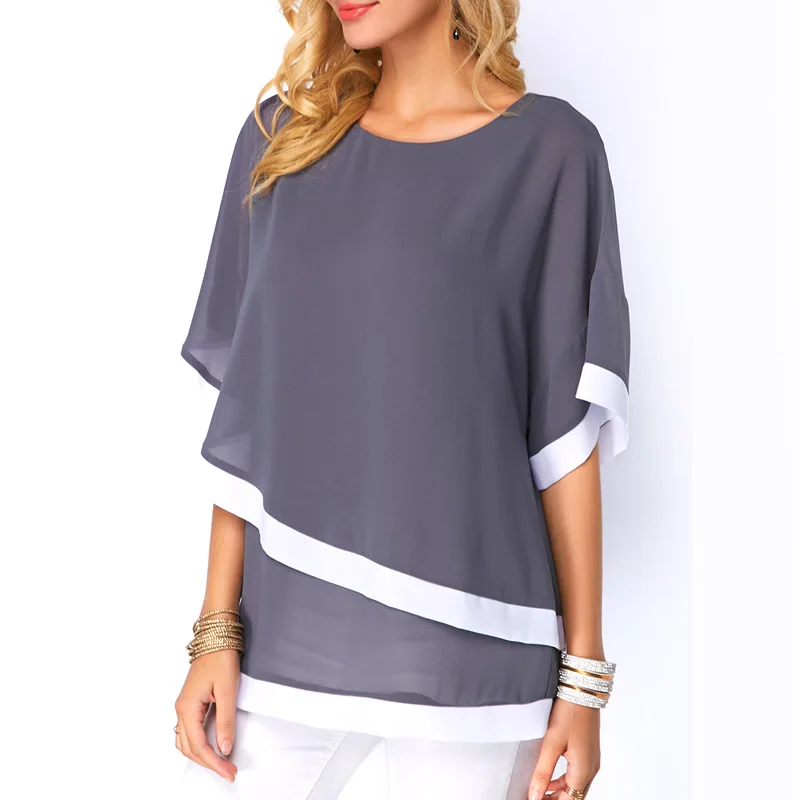 زائد حجم S-5XL النساء الصيف الشاطئ بلوزة كم Batwing خليط فضفاض الشيفون قميص الإناث عارضة الشارع الشهير قمم Blusas زائد حجم S-5XL النساء الصيف الشاطئ بلوزة كم Batwing خليط فضفاض الشيفون قميص الإناث عارضة الشارع الشهير قمم Blusas