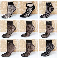 3 пары/сумка, модные сетчатые носки высокого качества, тонкие сетчатые носки, сексуальные ажурные носки с цветочным принтом, женские