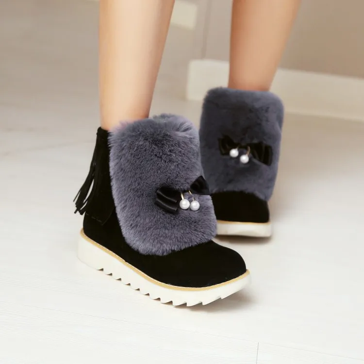 

Big Size 11 12 13 Suede round-headed flat-soled waterproof platform with fringed feet and thick-soled cotton shoes and boots