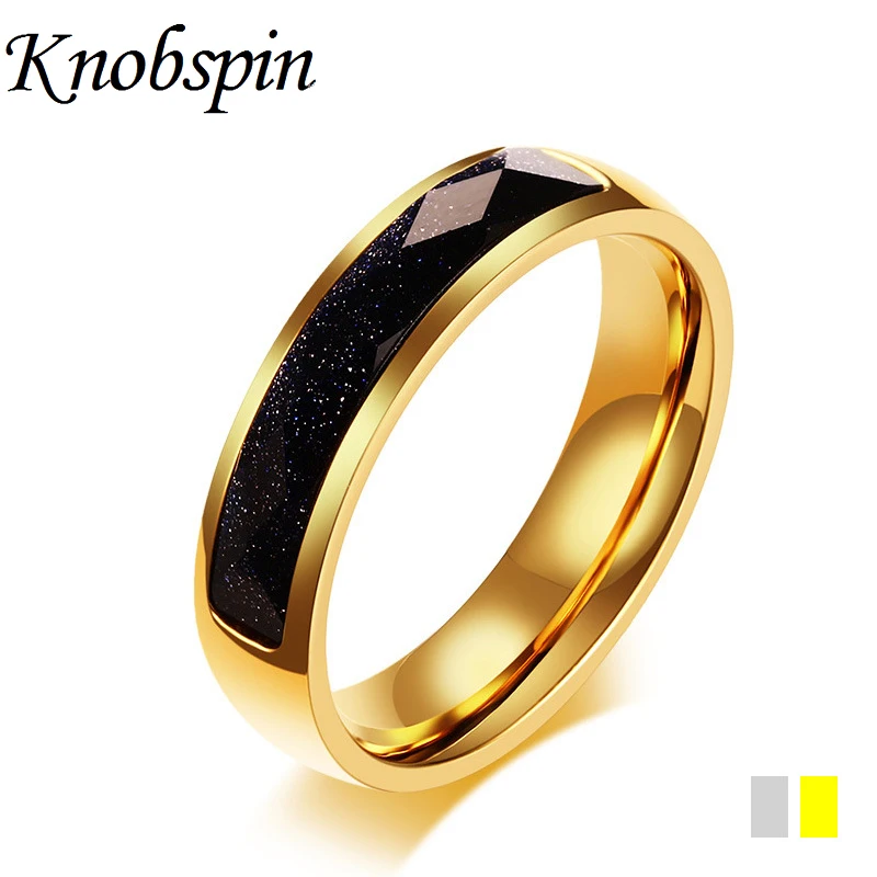 

Creative Blue Gravel Jewelry 5MM Stainless Steel Men Ring Charm Gold/Silver Color Starry Sky Stone Rings Jewelry bague homme