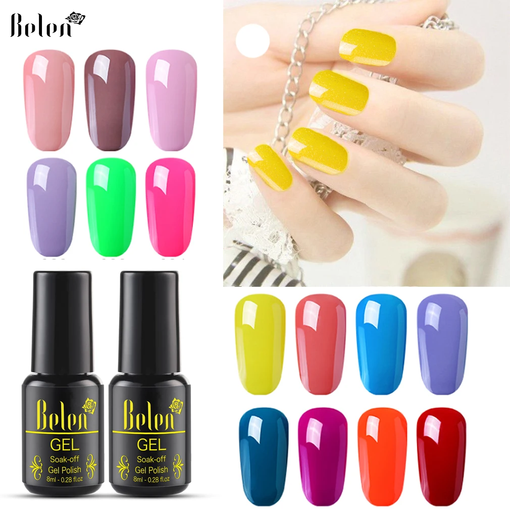

Belen 8ml Nail Gel Polish 30 Colors New Arrival Soak Off UV LED Lacquers Long Lasting Gellak Hybrid Gel Varnish Base Top Primer