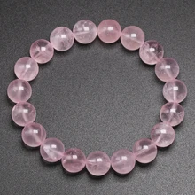 Натуральный Гладкий Розовый кварц энергия натуральный камень браслет эластичный ювелирные изделия бусины для влюбленных женщин подарок ручной работы