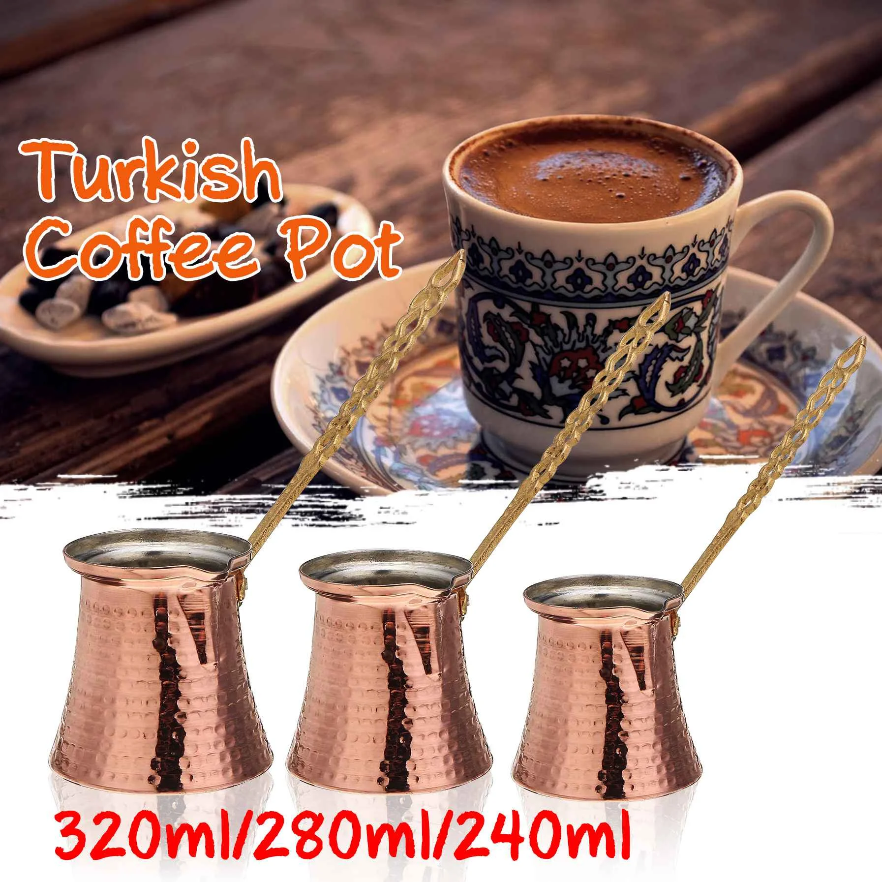 

320/280/240ml Turk Turkish Copper Coffee Maker for Turk Cafeteria Metal Handle Coffee Pot