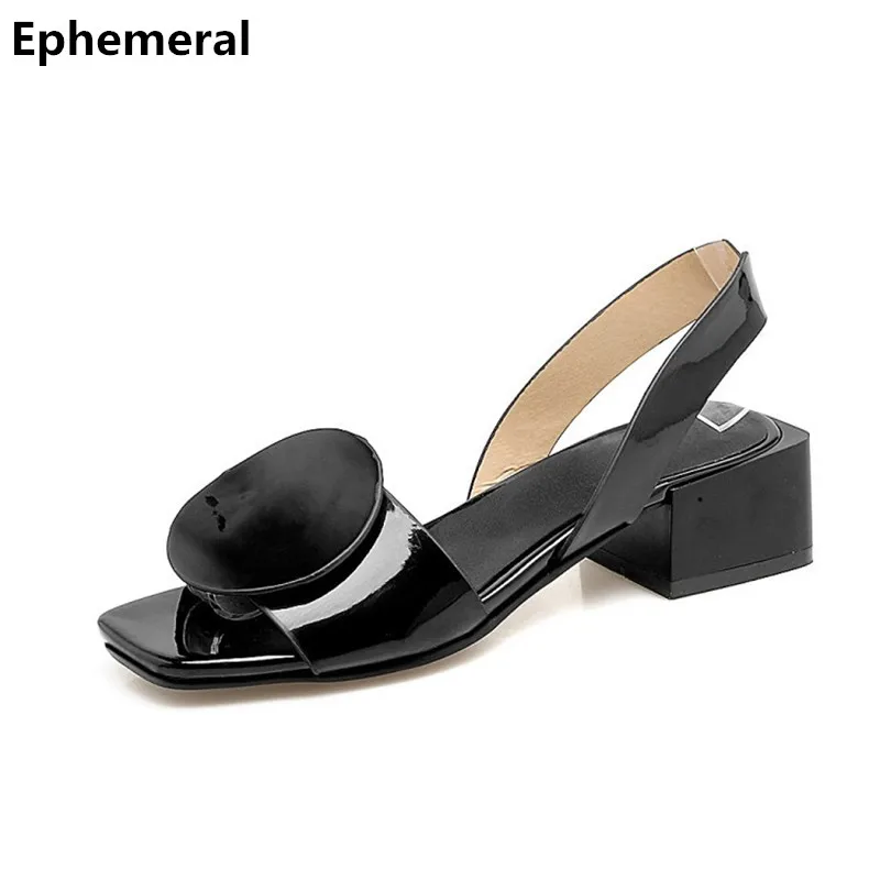 Ladies back strap medium heels sandals square heel font b shoes b font open toe black