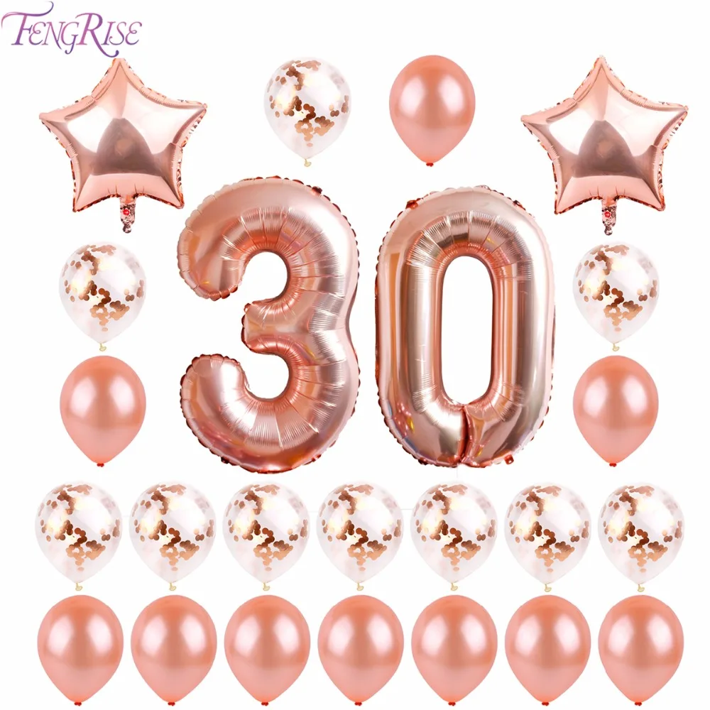 

FENGRISE Rose Gold Foil Balloons Number Confetti Star Shaped Balloon Wedding Birthday Party Baby Shower Decorations Kids Favors