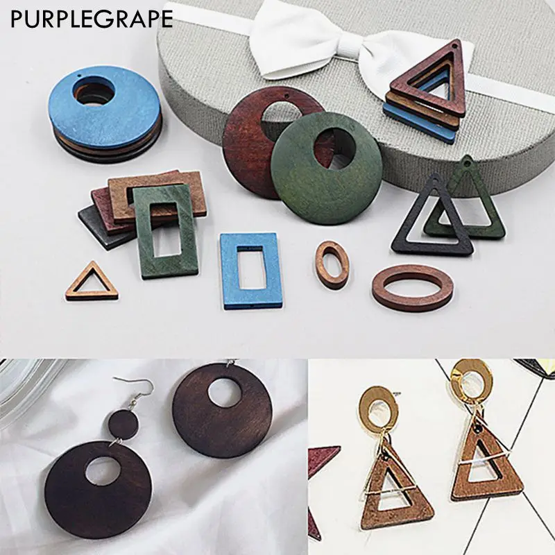

PURPLEGRAPE DIY handmade solid wood earrings jewelry accessories necklace pendant geometric triangle rectangular round