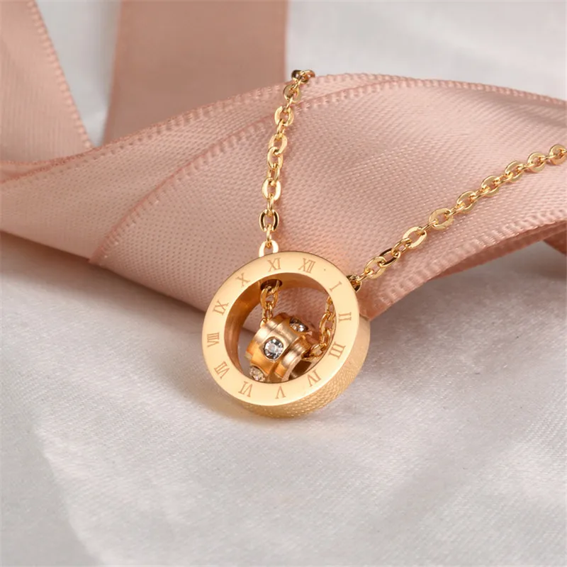 

Martick Europe Brand Gold-color Crystal Pendant Necklace Link Chain Round Double Loop Roman Numerals Woman Jewelry G4