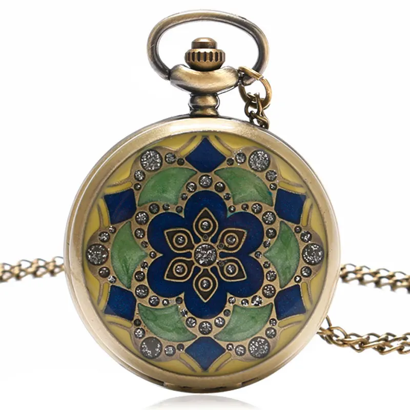 

Free Shipping Women Gift Item Jade Crystal Case Quartz Pocket Watch Ladies Antique Fob Clock With Necklace Chain
