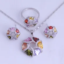 Любовный монолог Одежда высшего качества многоцветный имитация гидроабразивной резки/Ювелирные комплекты с кристаллами для Для женщин кольцо Размеры 6/7/8/9 H0289