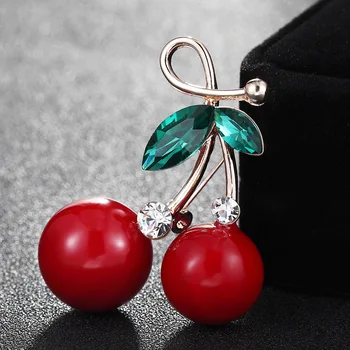 

12pcs/lot Wholesale Red Beads Cherry Brooches bouquet For Kids Rhinestone Christmas Gifts Hat Decoration Harajuku Badge Pins