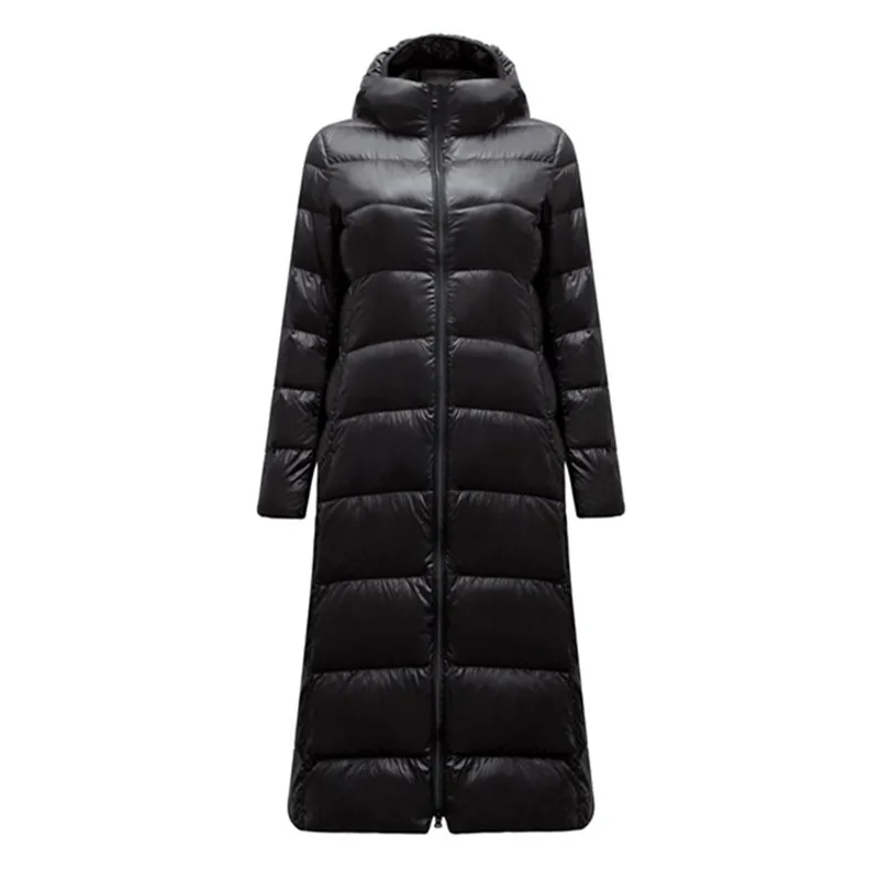 HIJKLNL новая зимняя куртка на утином пуху, женское длинное пальто с капюшоном, парка, Женский Теплый Uultra легкий пуховик высокого качества LH1084