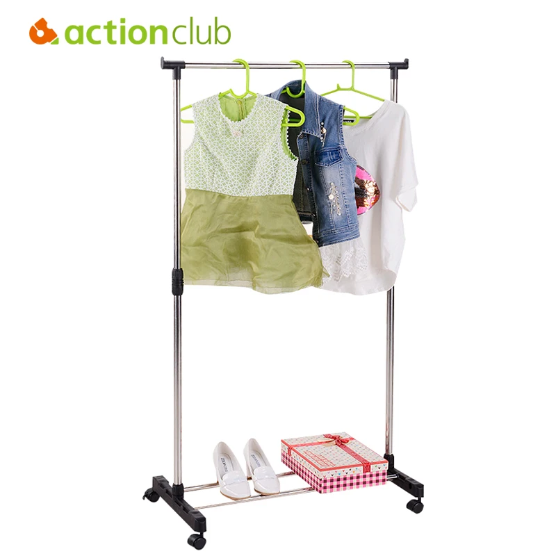 Stainless Steel Single Rod Drying Rack Floor Standing Folding Drying Rack Indoor