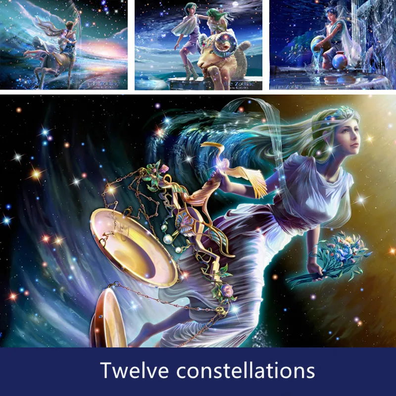 

50*35cm 5D DIY Full Diamond Painting Twelve Constellations Cross Stitch Mosaic Making Diamond Embroidery Without Frame