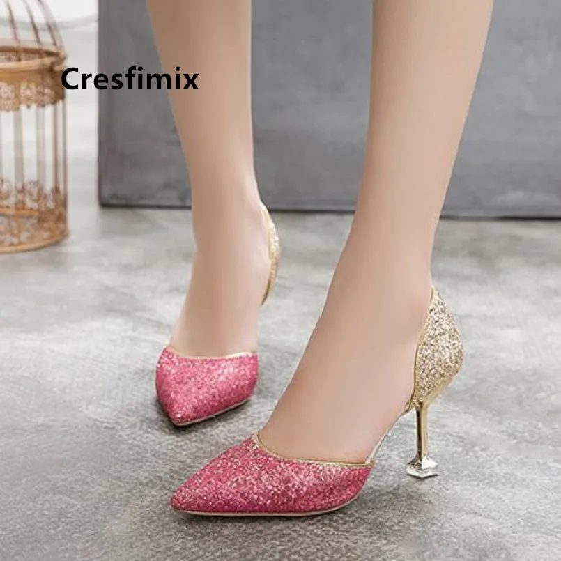

Cresfimix women sexy party night club pink golden high heel shoes lady cute silver pumps sweet shoes mujer tacones altos a5335
