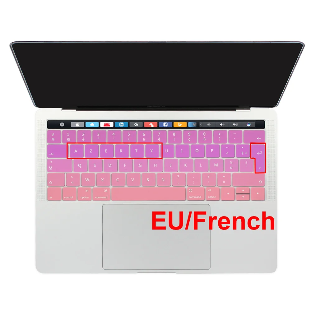 Евро AZERTY ультра-тонкий мягкий силиконовый защитный чехол для клавиатуры для Macbook Pro 13 15 Touch Bar A2159 A1706 A1707 A1989 A1990 - Цвет: Gradient Pink