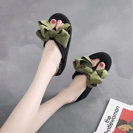 Женские шлепанцы с бабочками удобные шлепанцы пляжная обувь для улицы женская обувь летние шлепанцы обувь принцессы для больших девочек 35-42 - Цвет: Green blue low heel