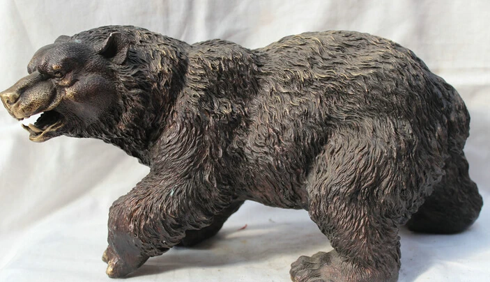 

JP S0524 17" Lucky China Chinese Fengshui Wild Animal Bronze Black Bear Statue Figures L