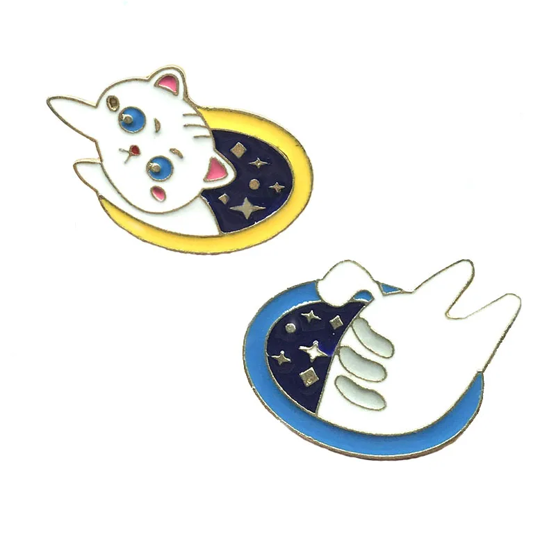 

Time and Space Door Cat Metal Enamel Brooch Creative Fashion Cat Head Tail Separate Badge Pin Cute Trendy Costume Jewelry Gift