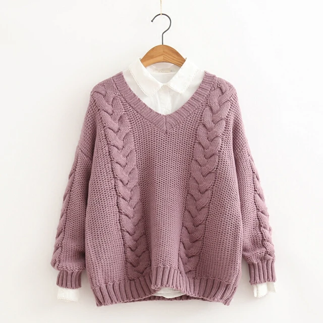 Autumn Winter New Connection Japanese Mori Girl Sweaters Sweet Girls V Neck All Match Pullover 