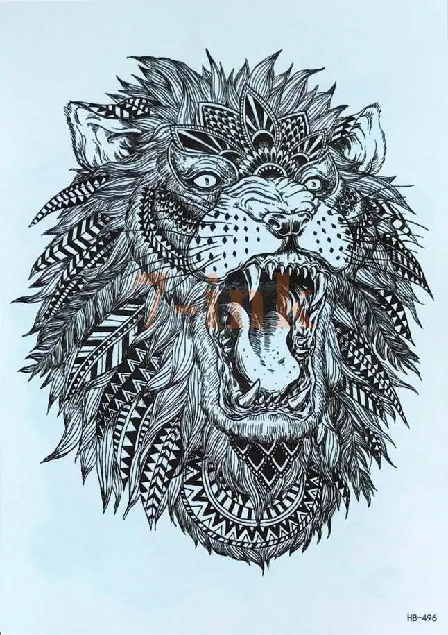 Водостойкая временная татуировка большой размер эскиз лев на боди-арт Вода Передача поддельная Татуировка флеш-тату для женщин мужчин