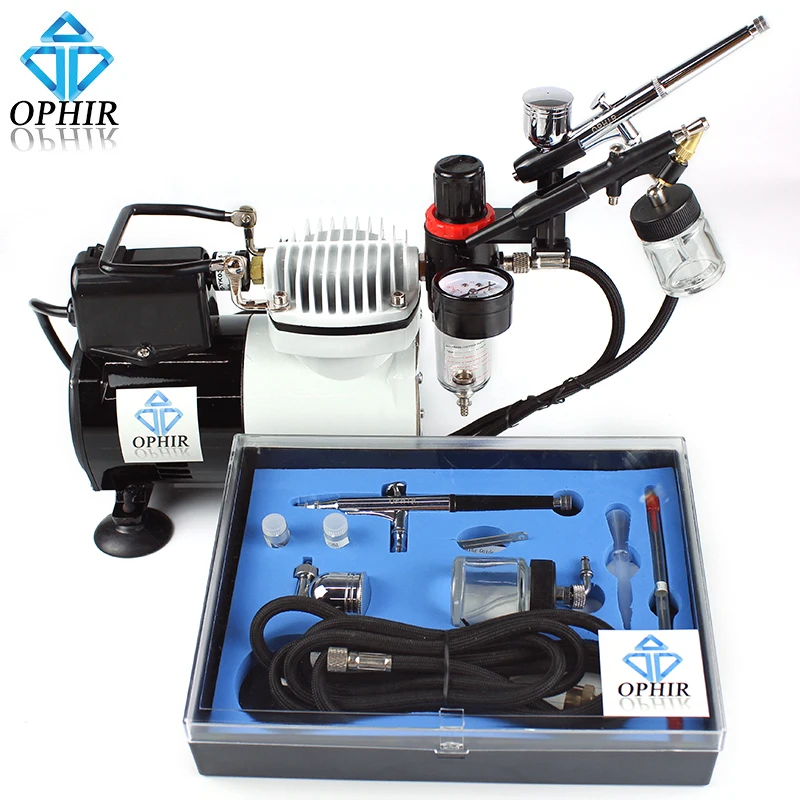 OPHIR Pro Airbrush Compressor Air Brush Kit for Craftwork Spraying Painting Airbrush Set_AC114+004A+071+074