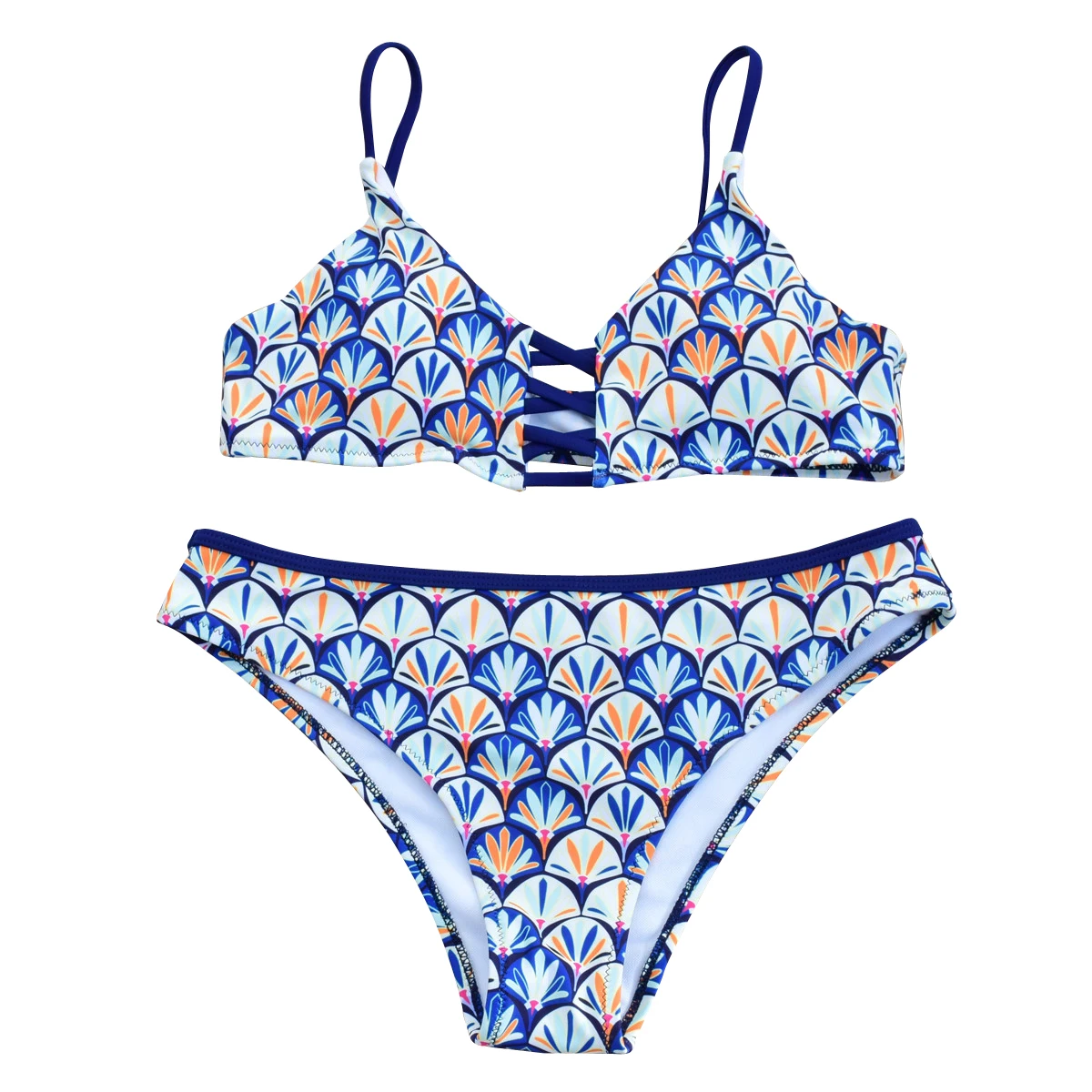 

2017 Summer cute shell printing cross bandage string adjustable straps bikini set women swimwear